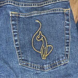 Baby Phat Jeans Women 9 Blue Denim Stretch Wide Leg Gold Embroider Cat Y2k